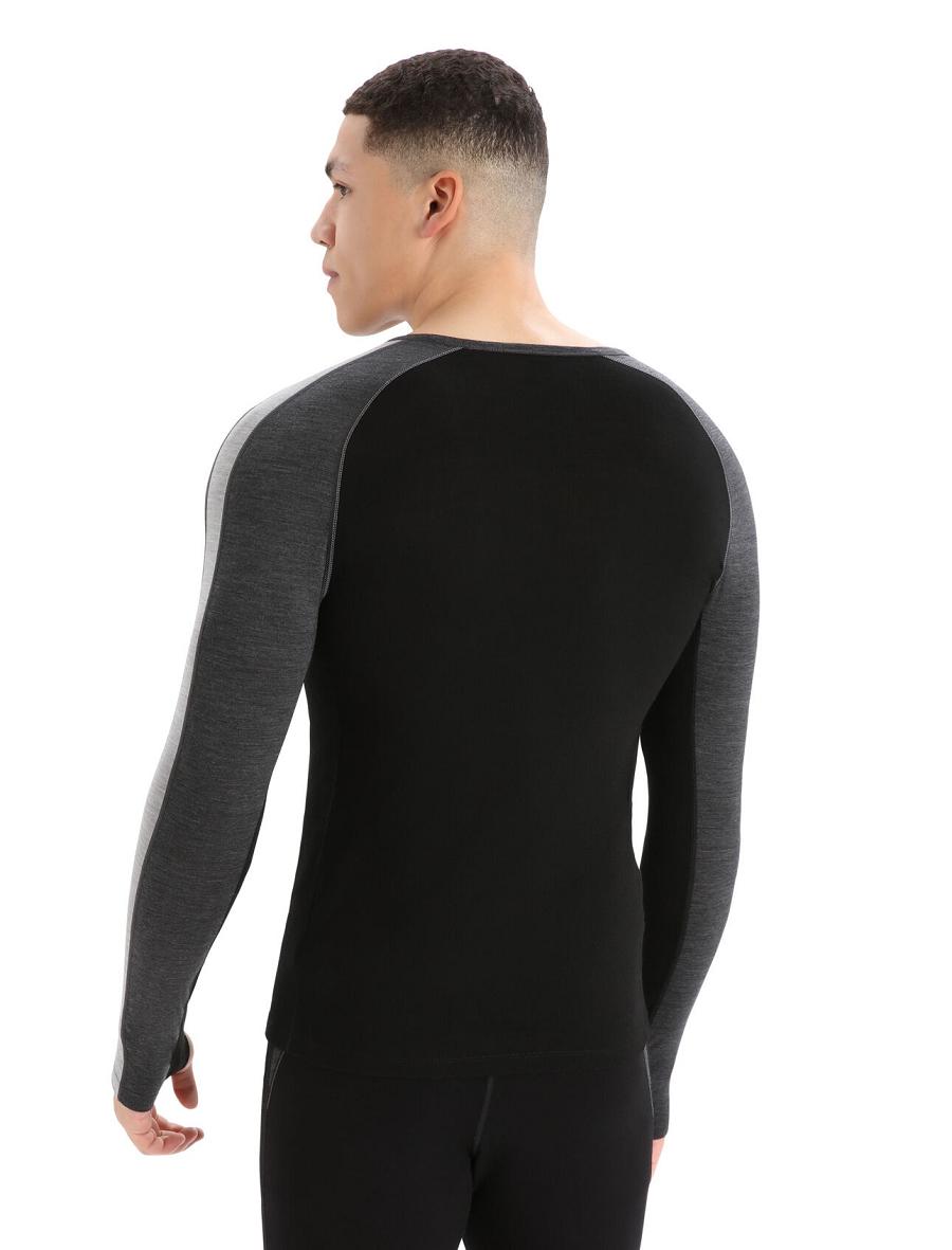 Jet Heather / Black Men's Icebreaker 200 ZoneKnit™ Merino Long Sleeve Crewe Base Layers | USA 1327GSOL